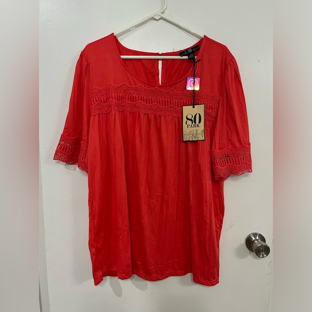 80 Park Crochet Trim Women's Top, size 2X, new